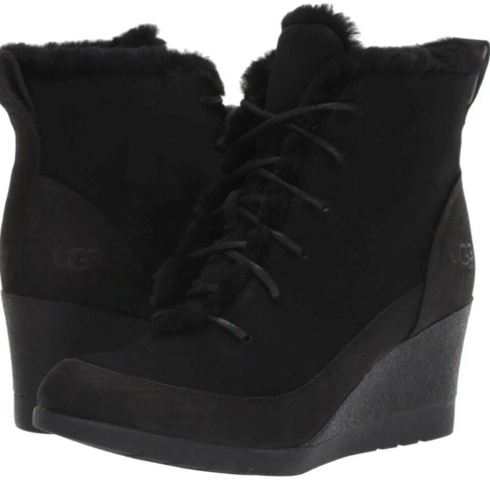 UGG Women's Black Suede Wedge Boots Bridgit 12